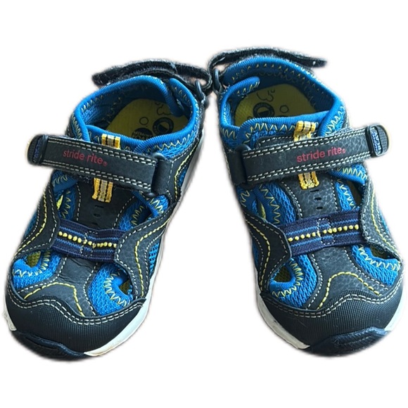 Stride Rite Blue and Yellow Sneakers with Velcro Straps - Picture 1 of 12